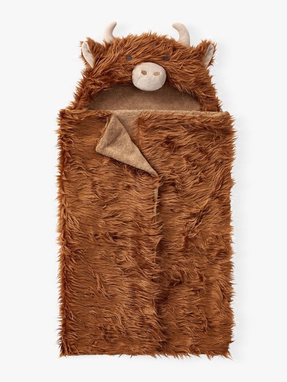 Pottery Barn Baby Highland Cow Faux Fur Hooded Bath Wrap - Rust Brown - Picture 6 of 9